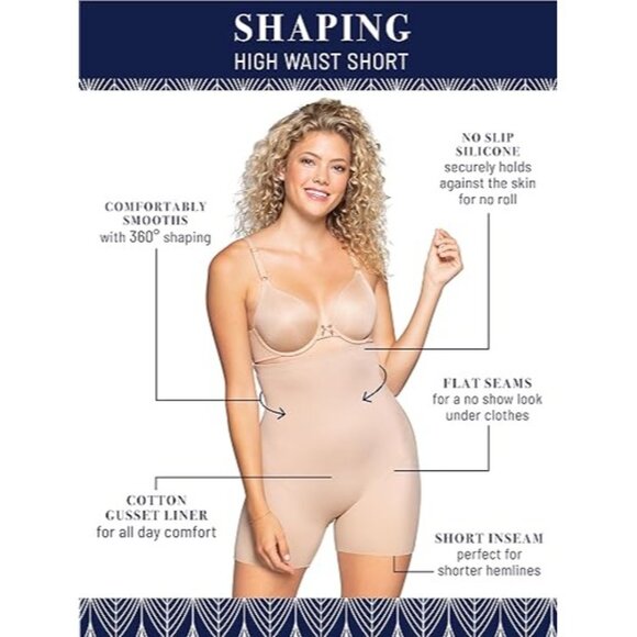 Vanity Fair High Waist Shaping Shorts Medium Seamless Smoothing Black Comfortabl - Picture 3 of 6